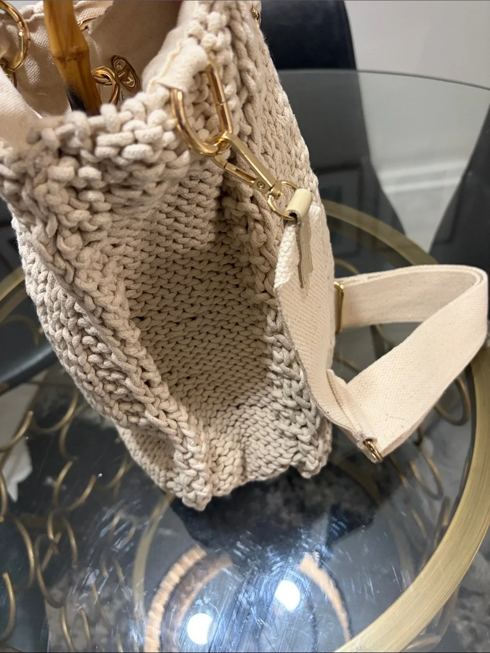 Mersea Knit Tote Bag with Bamboo Handles | Coastal Chic
